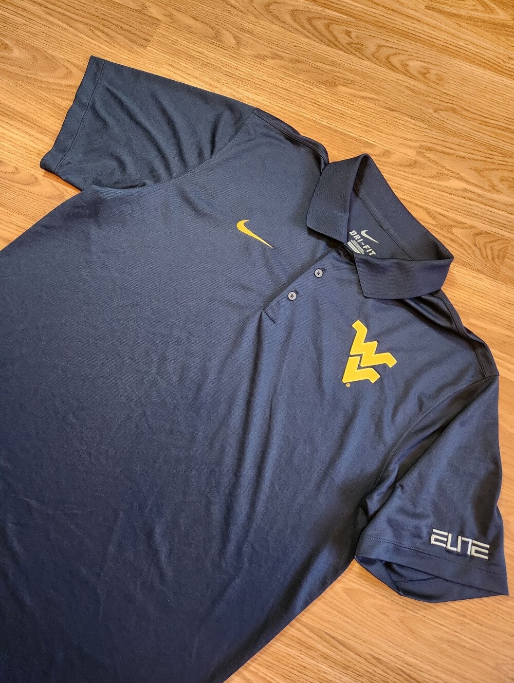 West Virginia Mountaineers Nike Elite Polo Shirt Men XL Blue DRI-FIT Performance